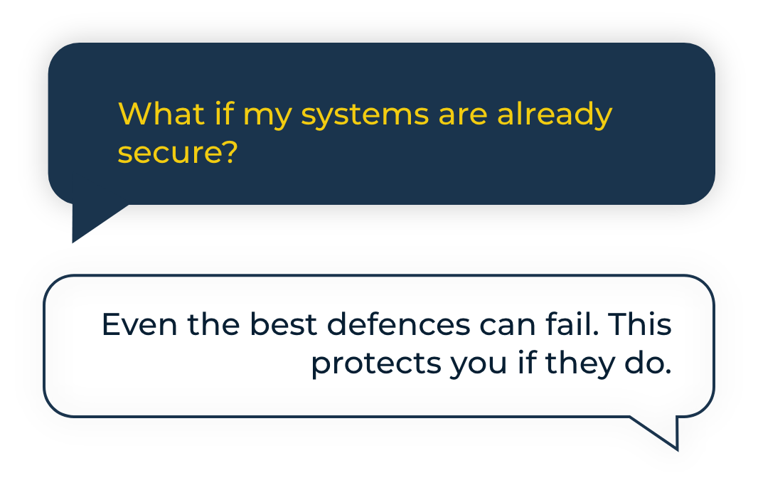 What if my systems are already secure? Even the best defences can fail. This protects you if they do.